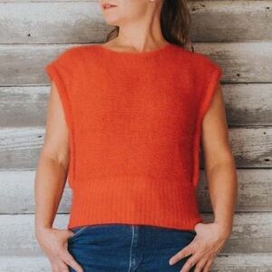 Vintage Madrigal soft fuzzy red sleeveless sweater, size S/M